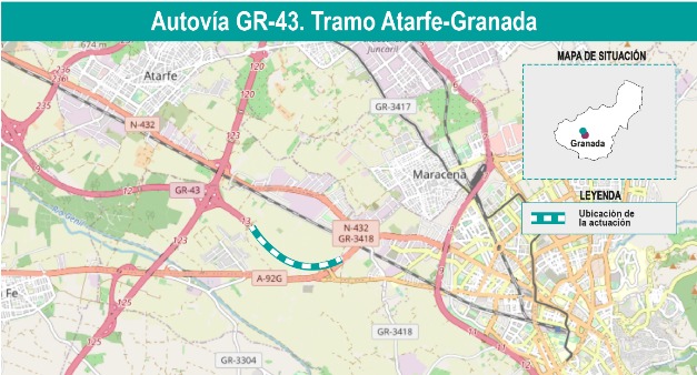 El Gobierno formaliza por 12,5 millones de euros las obras de la autova GR-43 entre Atarfe y Granada
